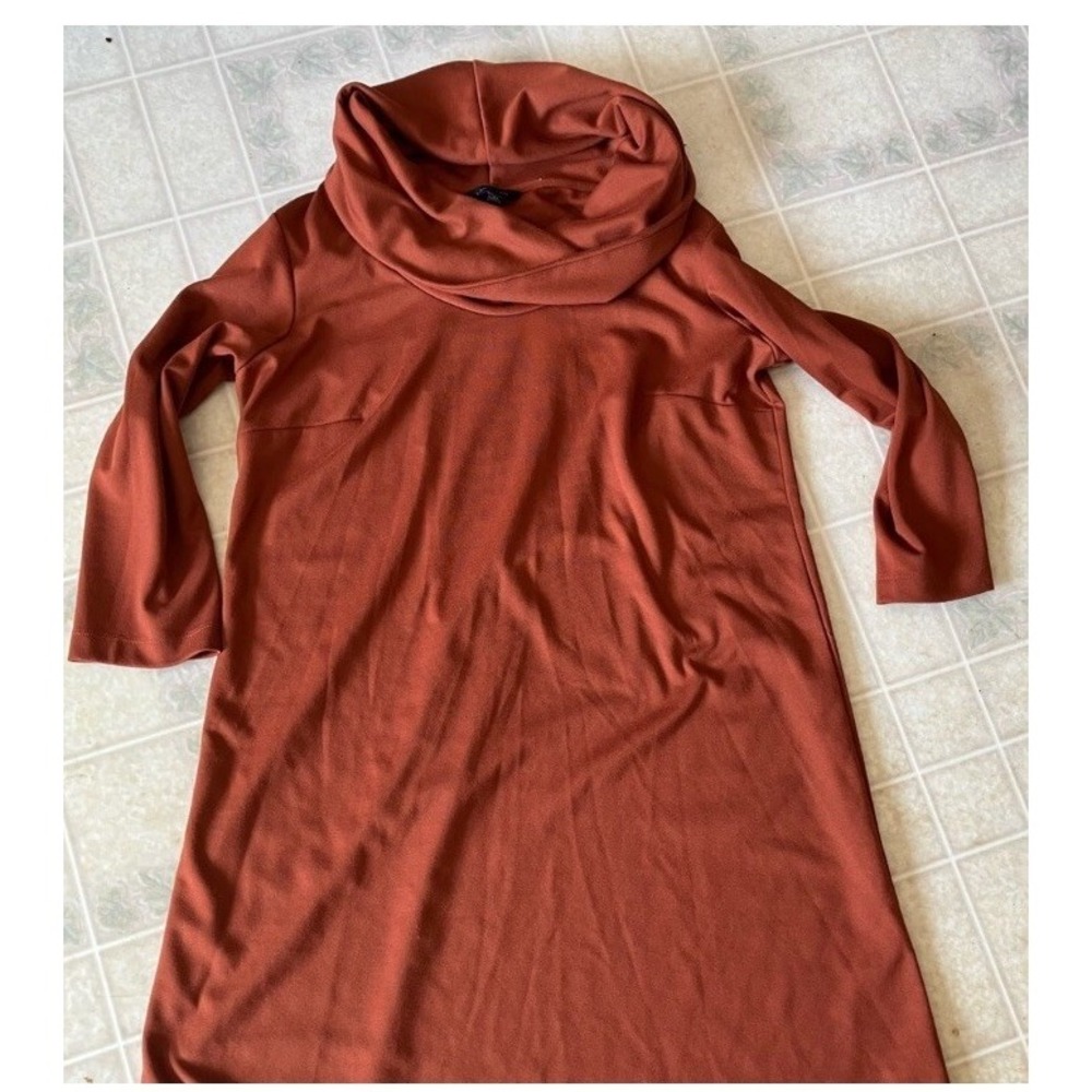 LANDS' END 0X 14W Cowl Neck Orange Ponte knit 3/4 Sleeve Modest dress